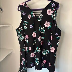 Lane Bryant Black Floral Sleeveless Blouse